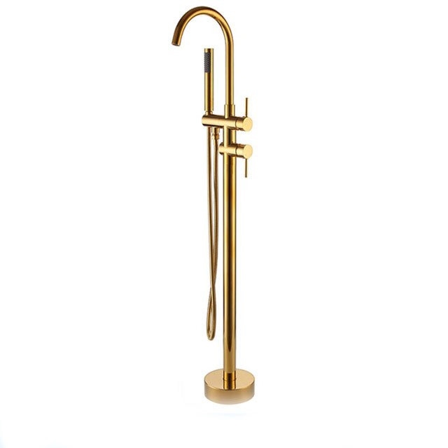  Fontana Cholet Floor Stand Gold Finish Bath Tub Faucet Dual Handle With Hand Shower